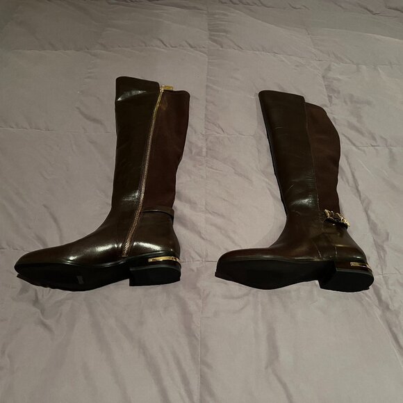 MICHAEL Michael Kors Aileen Brown Leather & Ponte OTK Flat Boots - 7M - Picture 2 of 6